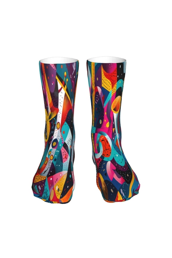 Abstract Jazz Instrumental Print Fashion No Heel Casual Crew Socks Cushioned Breathable for Men Women - Moisture wicking,Not easy to fade Suitable for daily