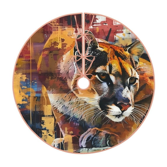 Xecao Abstract Lion Painting Pattern Christmas Tree Skirt Round Xmas Tree Mat Base Cover for Holiday Home Decorations-36"