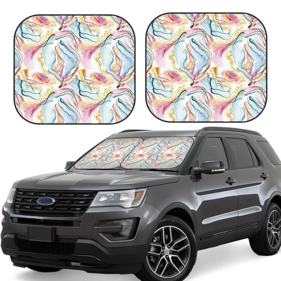 Xecao Abstract Marble Texture for Foldable Car Sun Shades (2-Pack) offer sun protection with an easy-fold design for convenient windshield shading.