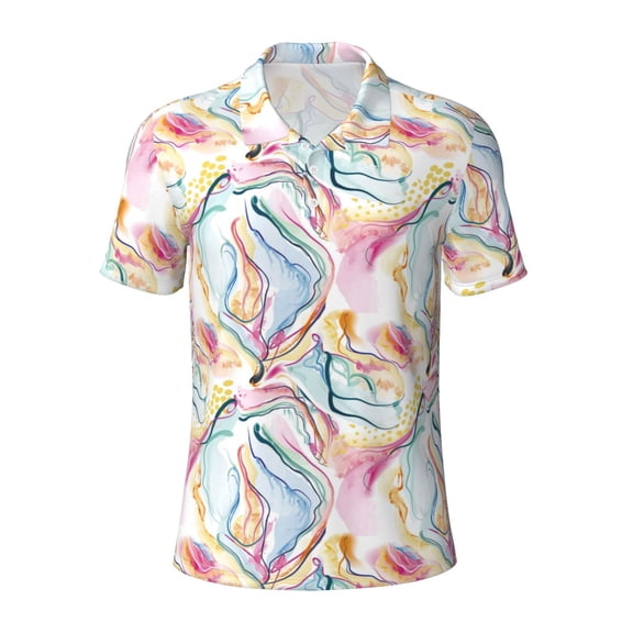 Xecao Abstract Marble Texture for Mens' Casual Short Sleeve Button-Down Polo Shirts for a Classic Golf Look