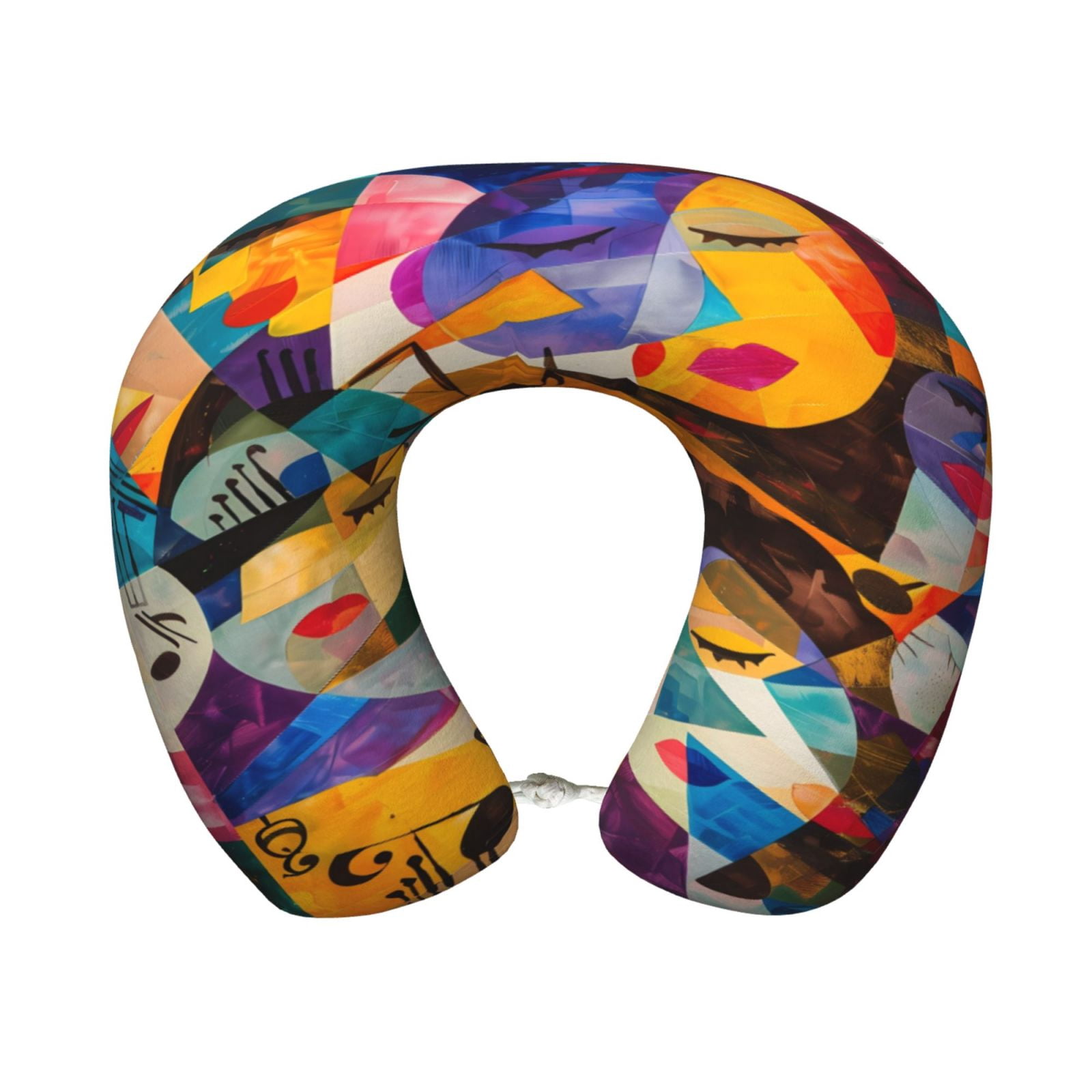 Xecao Abstract Musical Faces Print Memory Foam Cervical Neck Pillow Versatile U-Shaped Pillows for Home,Office,Camping,Travelling,Soft Washable Cover