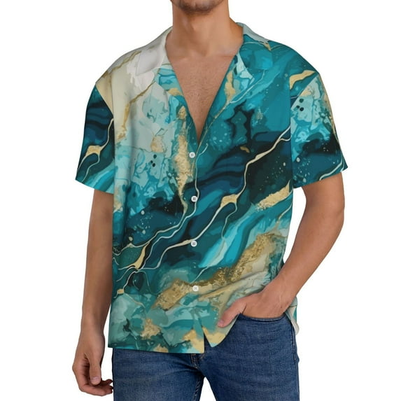 Xecao Abstract Ocean Currents Men's Casual Short-sleeved Shirt, a button-up collared shirt with a pocket-Medium