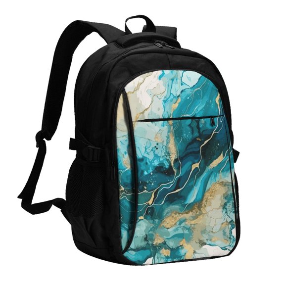 Xecao Abstract Ocean Currents for Travel Laptop Backpack, USB-Charging-Enabled, Spacious Business Backpack for Men and Women,College School Computer Bag