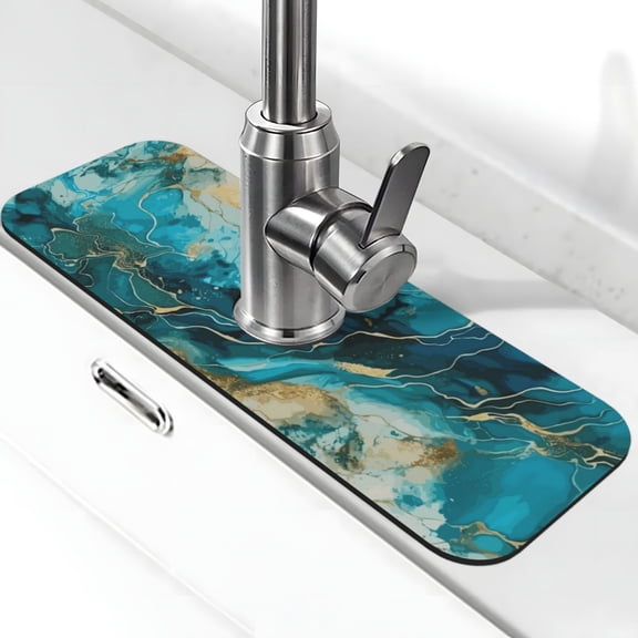 Xecao Abstract Ocean Currents for Kitchen Sink Splash Guard Faucet Mat , Faucet Guard & Draining mat, (15" X 5.5" )