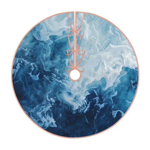 Xecao Abstract Ocean Waves Pattern Christmas Tree Skirt Round Xmas Tree Mat Base Cover for Holiday Home Decorations-48"