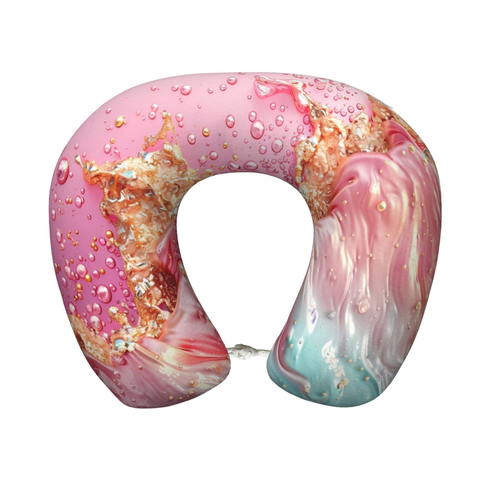 Xecao Abstract Pink Gold Splash Print Memory Foam Cervical Neck Pillow Versatile U-Shaped Pillows for Home,Office,Camping,Travelling,Soft Washable Cover