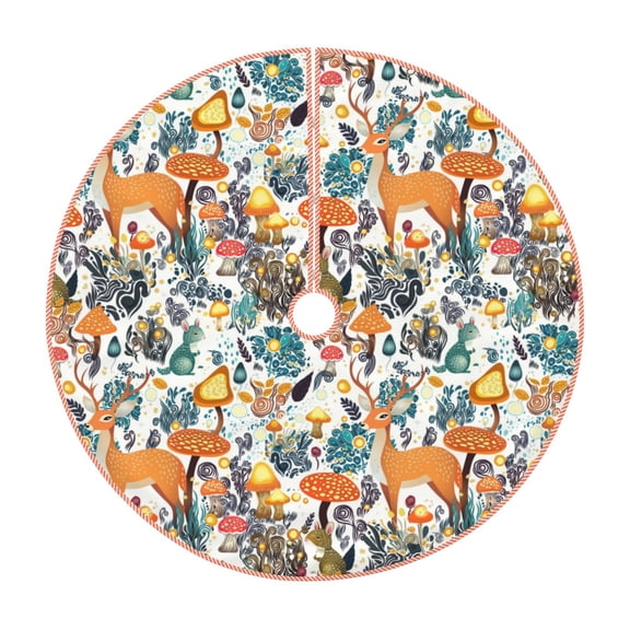 Xecao Abstract Plants Mushroom Deer Pattern Christmas Tree Skirt Round Xmas Tree Mat Base Cover for Holiday Home Decorations-30"