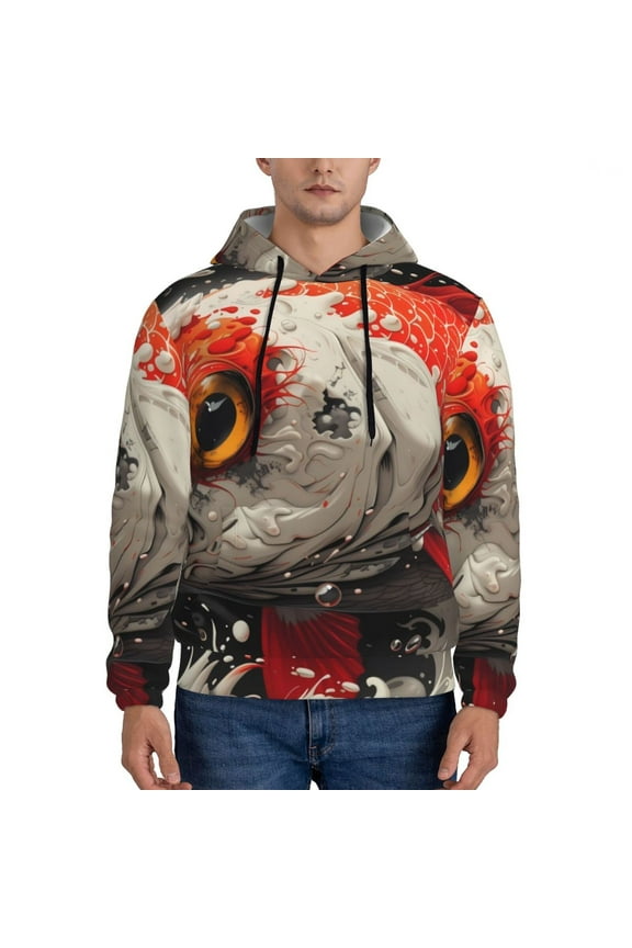 Abstract Red Koi Fish Art Pattern Men's Adult Pullover Hoodie,Hooded Sweatshirt-Small