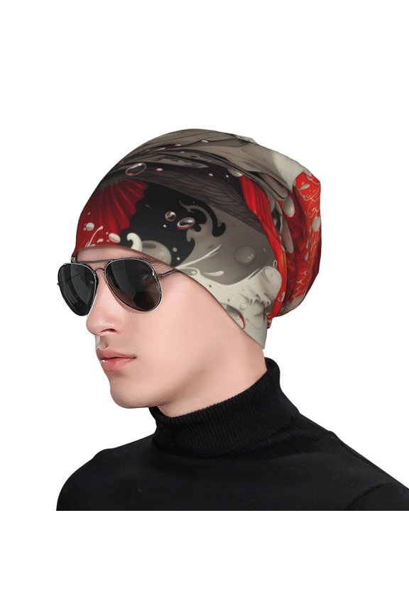 Abstract Red Koi Fish Art Print Beanie Knitted Hat for Men Women, Winter Fashion Knit Cuffed Caps Unisex