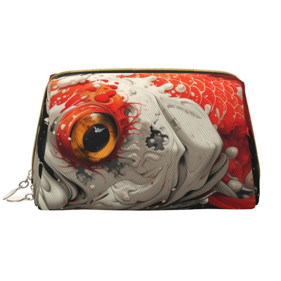 Xecao Abstract Red Koi Fish Art Print Fashion Makeup PVC Bag Large Capacity Travel Cosmetic Bag for Women Organizer Toiletry Clutch
