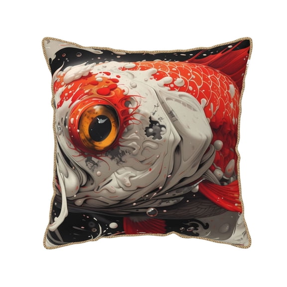 Xecao Abstract Red Koi Fish Art Print Soft Velvet Decorative Throw Pillow Covers, Square Cushion Cases for Bed, Sofa, Living Room, Car, and Indoor Outdoor Use-18"x18"