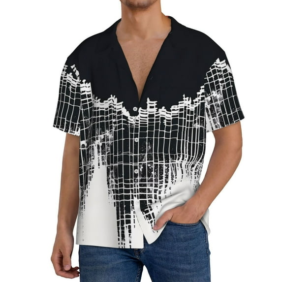 Xecao Abstract Red Sun Design Men's Casual Short-sleeved Shirt, a button-up collared shirt with a pocket-3X-Large