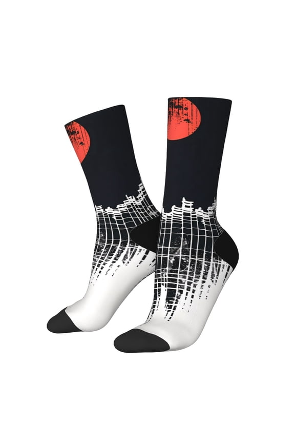 Abstract Red Sun Design Pattern Sport Socks for Women and Men Crew Socks Sporty Calf Socks Casual Socks