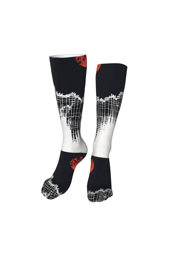Abstract Red Sun Design Print Calf Socks Seamless Toe, Knee High Long Socks, Sports Socks Trouser Socks for Women and Men-One Size