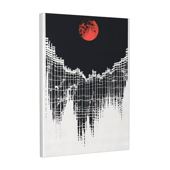 Xecao Abstract Red Sun Design for Ready-to-Hang Canvas Art 12x16 Inches - Waterproof HD Print Solid Wood Frame for Gifting,Vertical