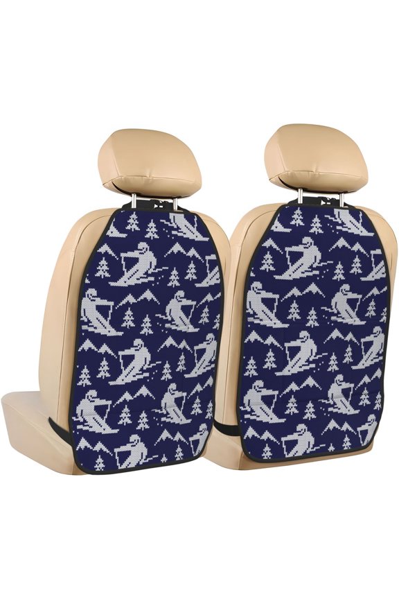 Abstract Skiing Pattern Car Seat Back Protector 2 Pack Large Capacity Pocket, Kick Mats Back Seat Protector