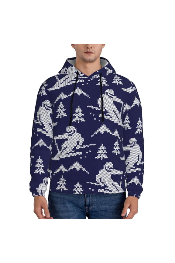 Abstract Skiing Pattern Men's Adult Pullover Hoodie,Hooded Sweatshirt-Medium