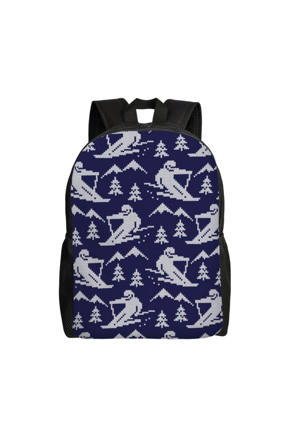 Abstract Skiing Print School Backpack with Laptop Compartment Small Travel Laptop Backpack for Women Men Waterproof College Backpack Simple School Bag