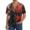 thumbnail image 1 of Xecao Abstract Skull Guitar Art Men's Casual Short-sleeved Shirt, a button-up collared shirt with a pocket-4X-Large, 1 of 5