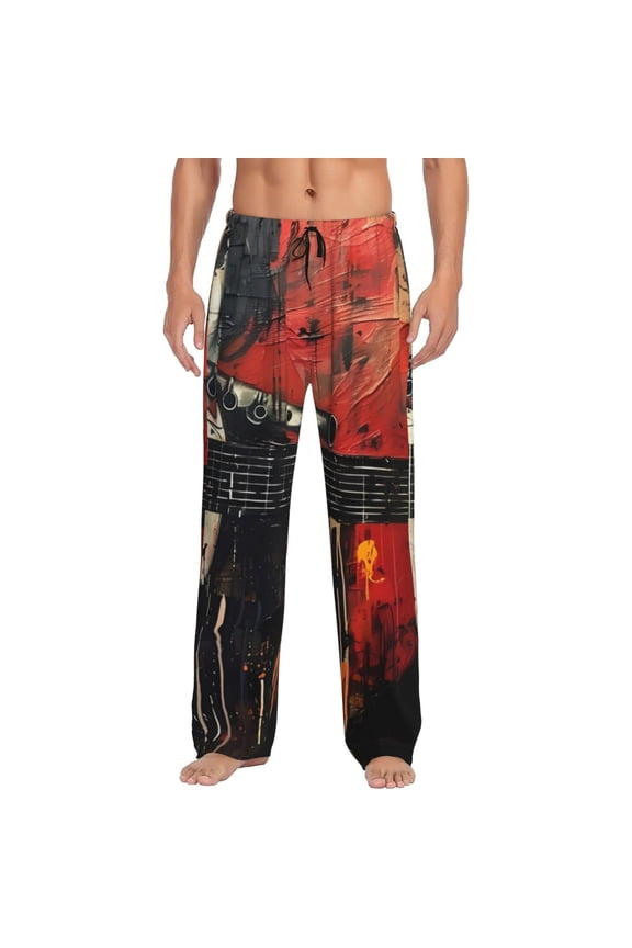 Abstract Skull Guitar Art Print Men's Straight Lounge Pajama Pants - The Ultimate in Comfortable Sleepwear-XX-Large