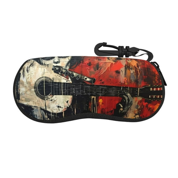Xecao Abstract Skull Guitar Art for Eyeglass Case Soft Shell, Portable Sunglass Case, Fashionable Eyeglass Case with Zipper, Lightweight
