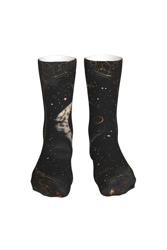Abstract Starry Sky Moon Print Fashion No Heel Casual Crew Socks Cushioned Breathable for Men Women - Moisture wicking,Not easy to fade Suitable for daily