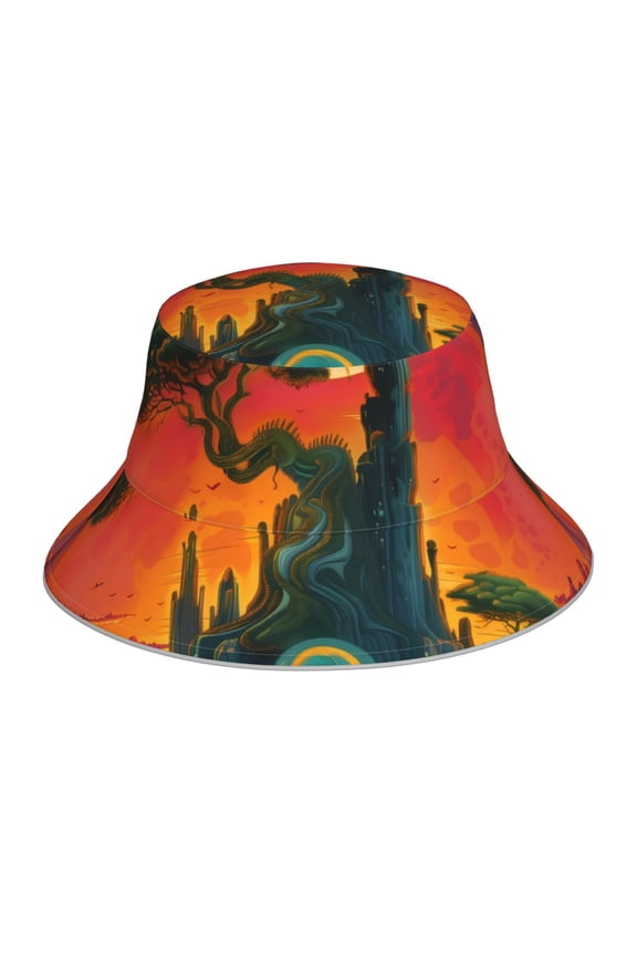 Abstract Tree Castle Print Men and Women Night Reflective Hat Runner Cap Visor Bucket Hat Boonie Cap