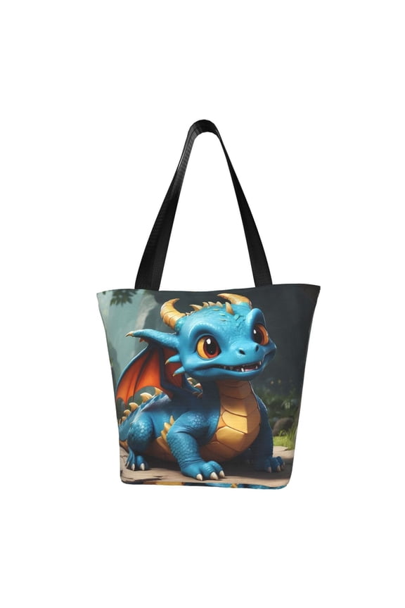 Adorable Blue Baby Dragon for Tote Bag for Women -Tote Shoulder Bag with A Little Pocket Inside, Perfect for Travel and Work.