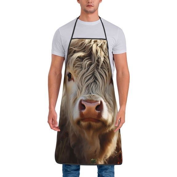 Xecao Adorable Flower Field Cow Print Funny BBQ Chef Aprons for Men Women,Adjustable Kitchen Cooking Aprons with Pocket Waterproof Oil Proof No Pilling Fading