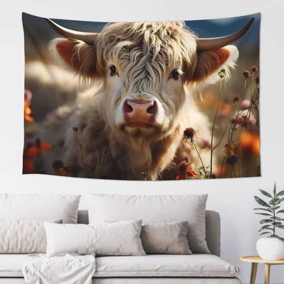 Xecao Adorable Flower Field Cow Print Tapestry, Wall Hanging Room Funny Decor, Backdrop Room Decor for Bedroom Living Room dormitory