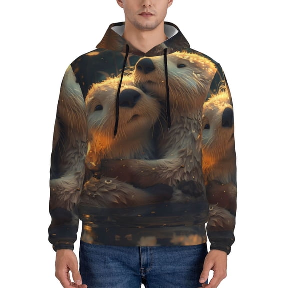 Xecao Adorable Otter Pair Hug Pattern Men's Adult Pullover Hoodie,Hooded Sweatshirt-3X-Large