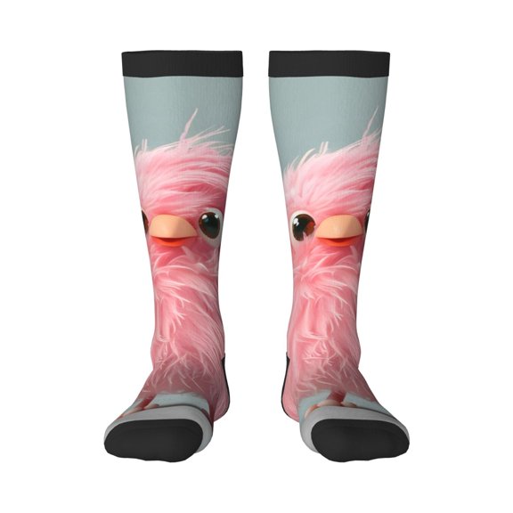 Xecao Adorable Pink Fluffy Birds Print Compression Socks for Both Men And Women for Running, Travel, Flight, Nurse