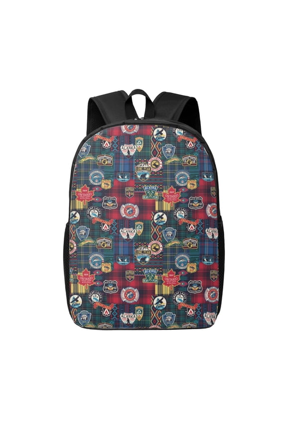 Adventure Camping Badge print Travel Backpack, Large Computer Backpack for Men Women, College School Rucksack Book Bag