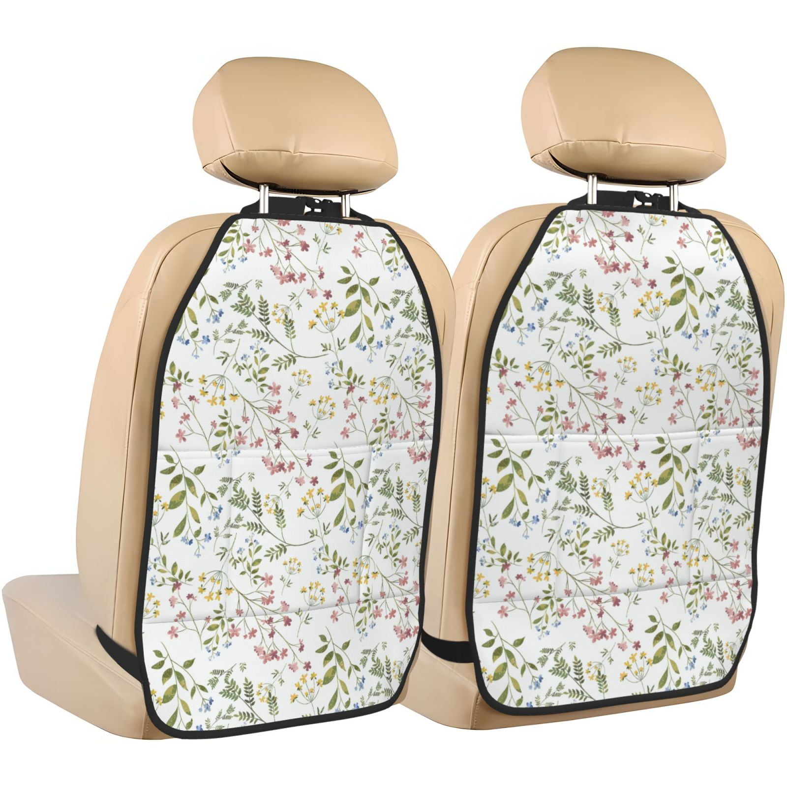 Xecao Aerial Flora Pattern Car Seat Back Protector 2 Pack Large Capacity Pocket, Kick Mats Back Seat Protector