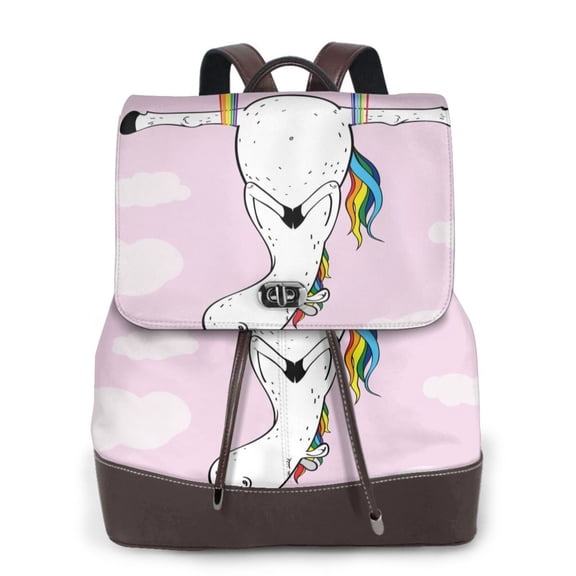 Xecao Aerial Yoga for Unicorn Print Large Backpack Soft Leather for Women Travel with Compartment, Adjustable Convertible Strap