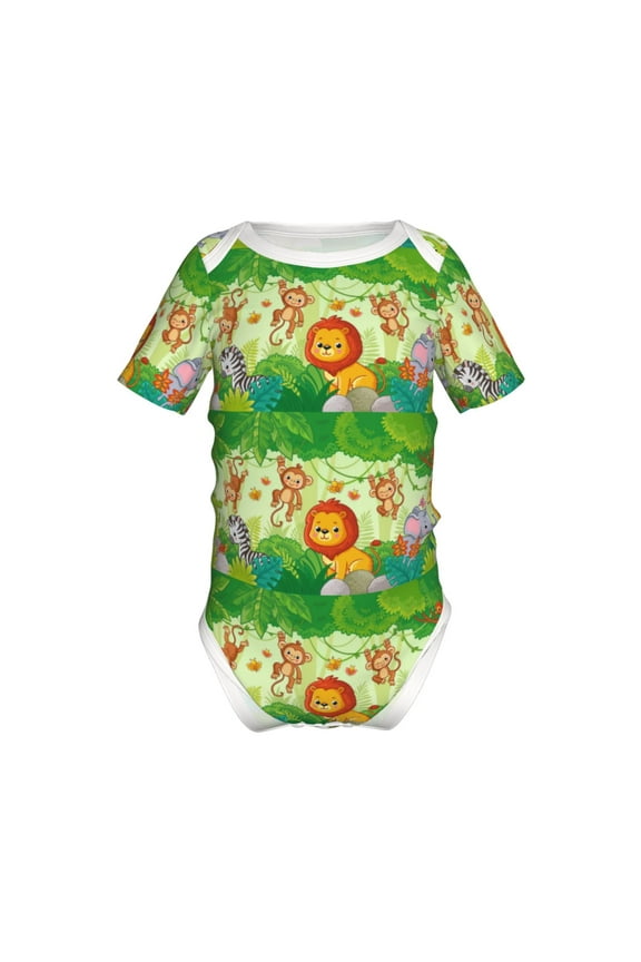 African Animals in the Jungle Pattern Baby Climbing Bodysuit Short Sleeve Onesie Unisex 0-12 Months Baby Shirt Newborn Outfits Crotch snap design-18 Months