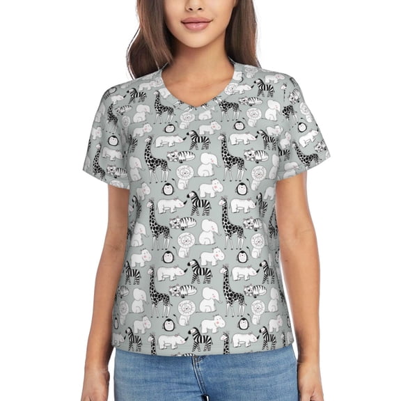 Xecao African Animals for Women's V-Neck T-Shirts-Elegant Half-Sleeve Tops Perfect for Summer-X-Large