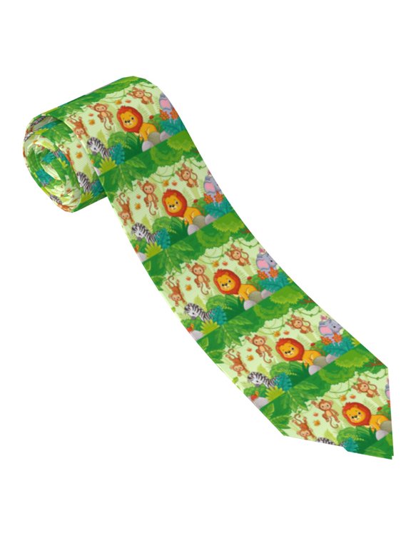 African Animals in the Jungle Print Tie For Men Necktie Woven Jacquard Neck Ties,Classic Men's Tie
