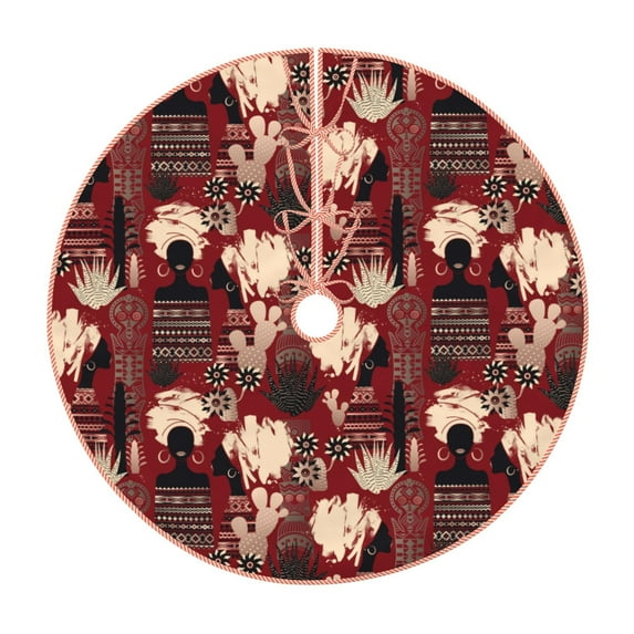 Xecao African Women A Pattern Christmas Tree Skirt Round Xmas Tree Mat Base Cover for Holiday Home Decorations-48"