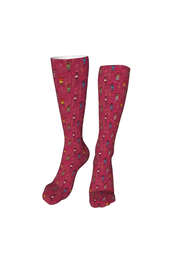 African Women Bearing Clay Pots Print Calf Socks Seamless Toe, Knee High Long Socks, Sports Socks Trouser Socks for Women and Men-One Size