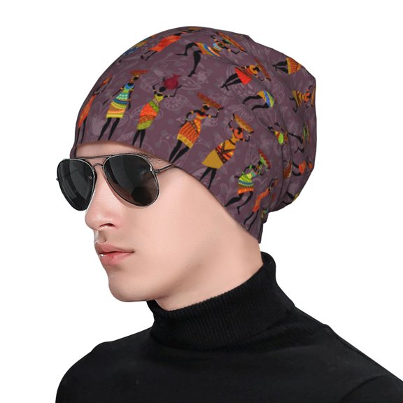 Xecao African Women Print Beanie Knitted Hat for Men Women, Winter Fashion Knit Cuffed Caps Unisex