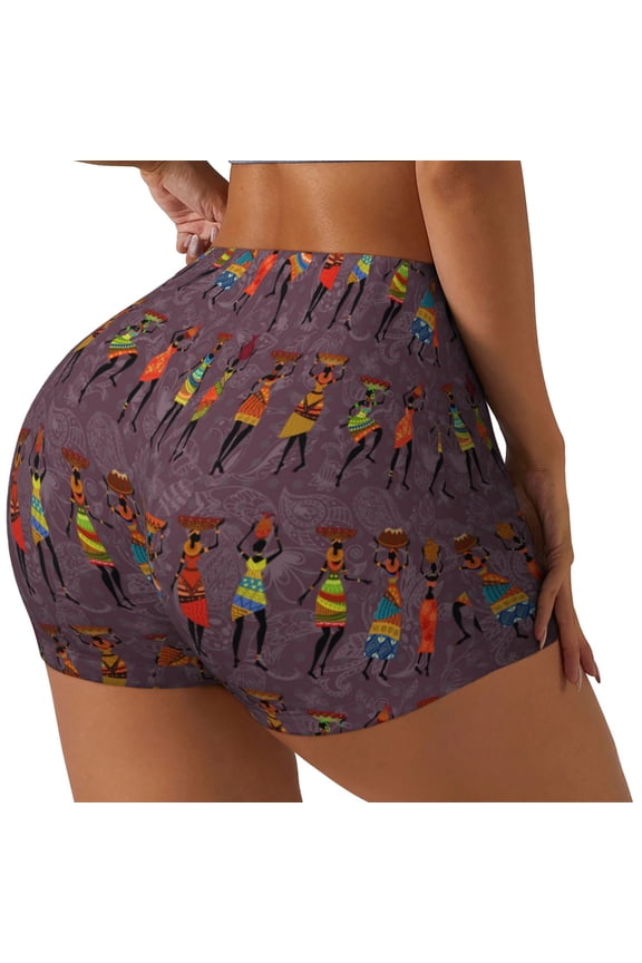 African Women Print Workout Shorts for Women Soft Smooth Gym Yoga Scrunch Active Tennis Workout Running Shorts-Medium