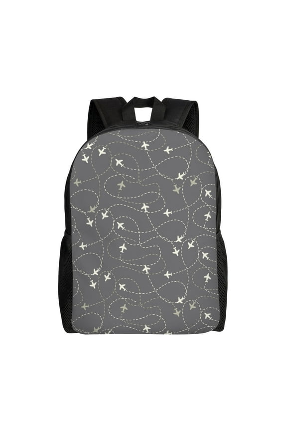 Airplane Routes Around The World Print School Backpack with Laptop Compartment Small Travel Laptop Backpack for Women Men Waterproof College Backpack Simple School Bag