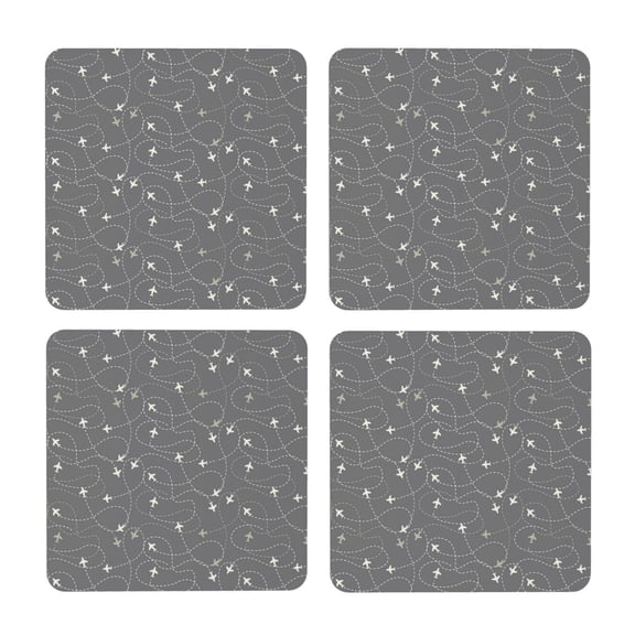 Xecao Airplane Routes Around The World for MDF Cork Coaster 4 Pcs,Drink Coasters,Suit for House Warming Gifts New Home ,Coffee Table Decor-Square