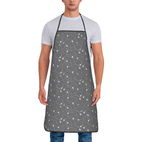 Xecao Airplane Routes Around The World Print Funny BBQ Chef Aprons for Men Women,Adjustable Kitchen Cooking Aprons with Pocket Waterproof Oil Proof No Pilling Fading