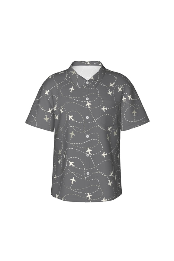 Airplane Routes Around The World print Hawaiian shirt - a stylish short-sleeve button-down for men, perfect for casual beach and tropical outings.