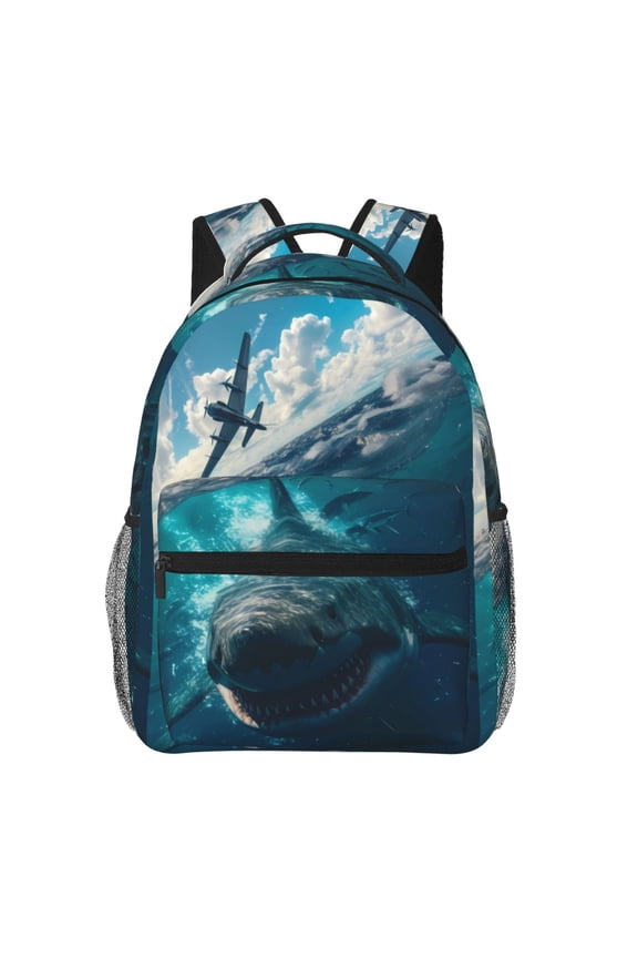 Airplane Shark Backpack, a stylish and functional choice for both men and women, is the perfect basic bookbag for college, work, or travel