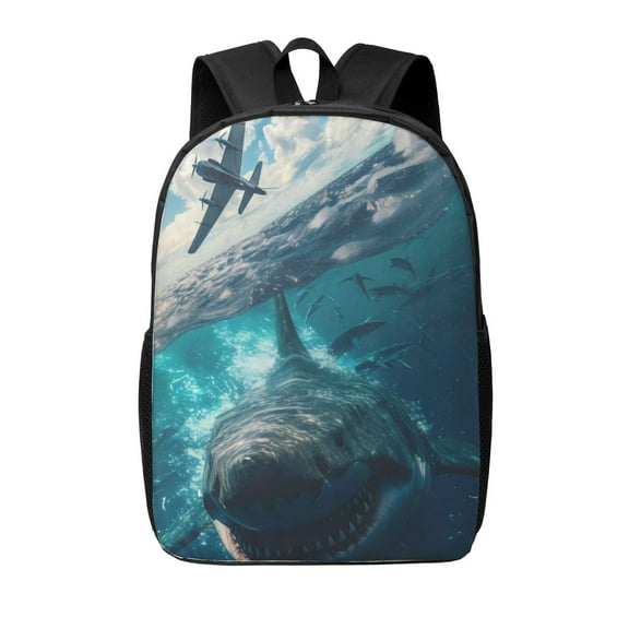 Xecao Airplane Shark print Travel Backpack, Large Computer Backpack for Men Women, College School Rucksack Book Bag