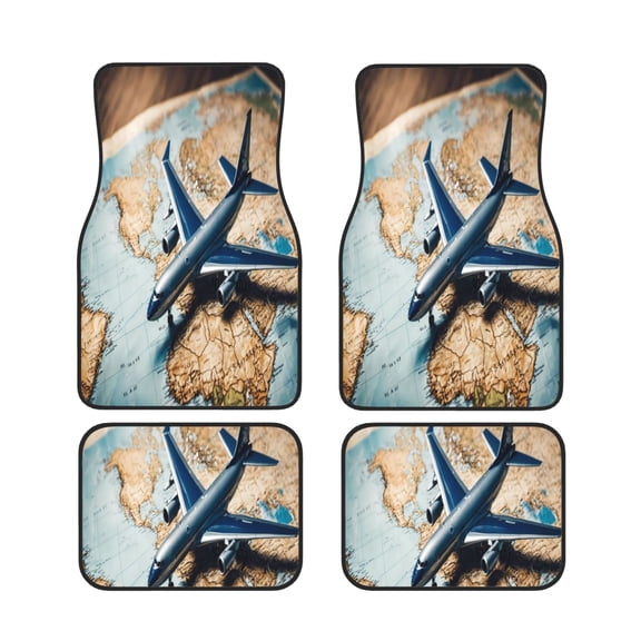Xecao Airplane World Map Adventure Print Car Foot Mat Set of 4 Pieces Neoprene All-Weather Dust-Proof Stain-resistantCar Interior Decorative mats Non-Slip Mats