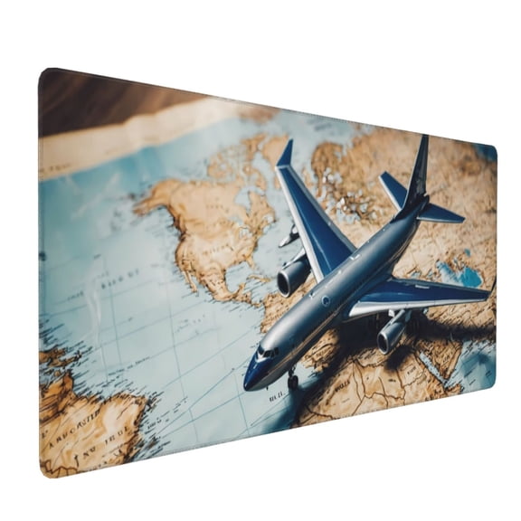 Xecao Airplane World Map Adventure Print Large Mouse Pad, 16x35.5in Mousepad, Professional Non-Slip Rubber Base Big Mouse Pad, Mouse Pad for Gaming & Office Full Desk Mouse Pad
